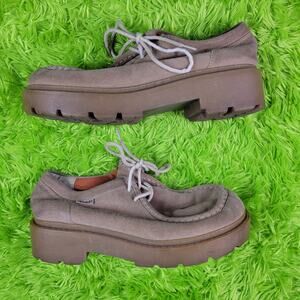 Vintage 90s y2k Mudd Beige Suede Leather Platform Loafers, Womens 8.5